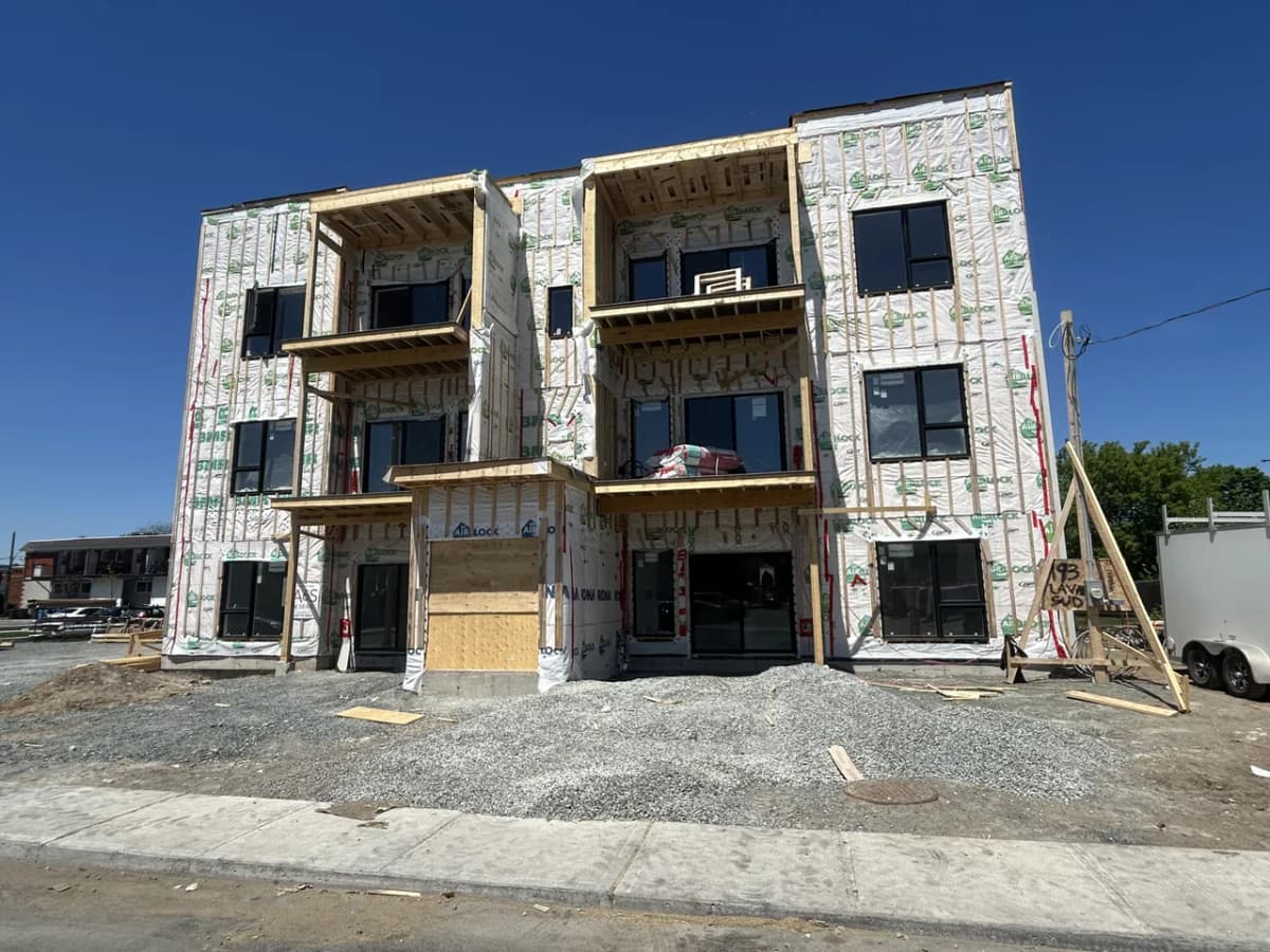 Before the cladding, the front of the building under air barrier