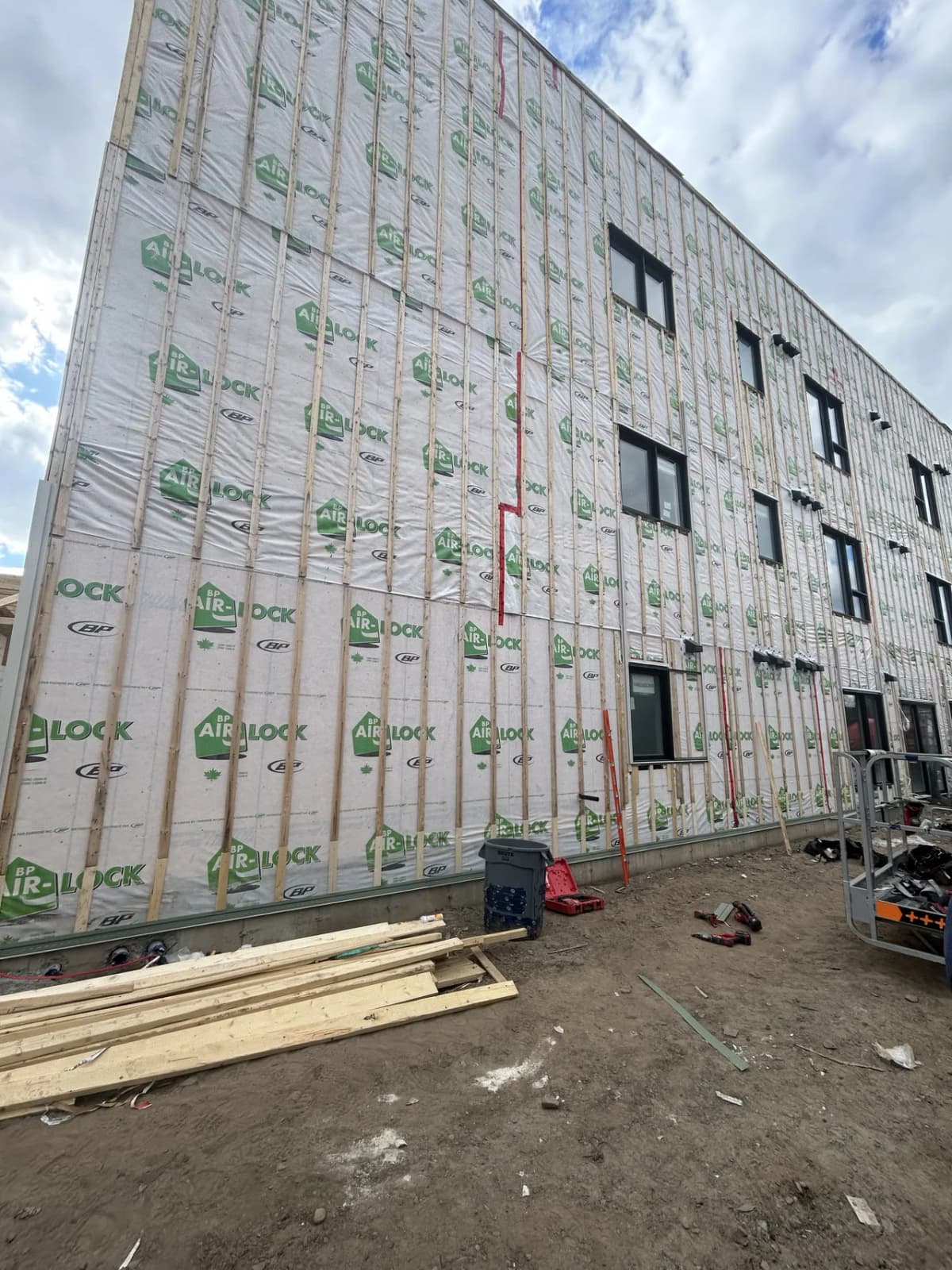 Air barrier installed along the full length of the Granby building