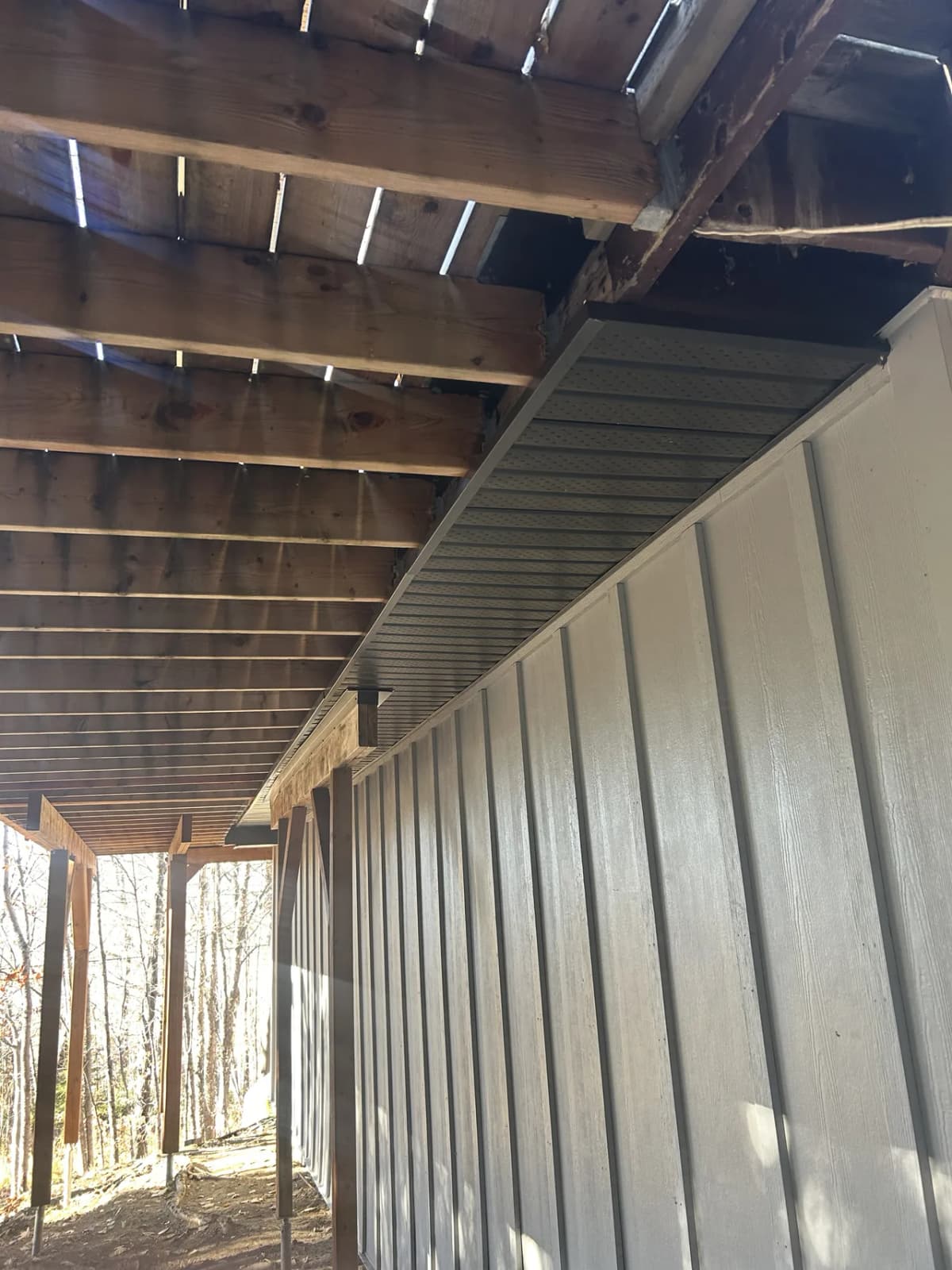 Board and batten fibre cement in Pearl Grey with matching soffit